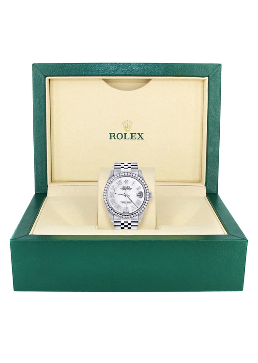 Diamond Rolex Datejust Watch 16200 | 36Mm | White Roman Numeral Dial | Jubilee Band